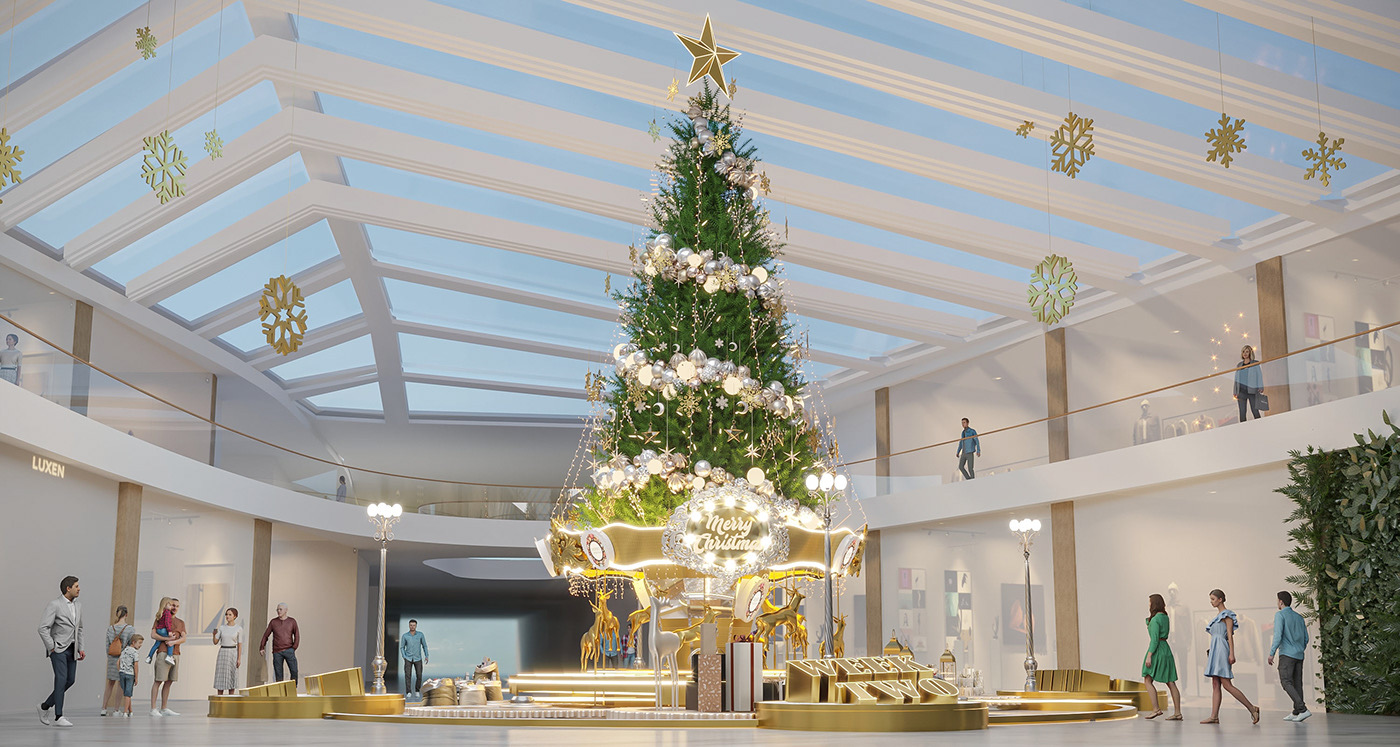圣诞树，照明设计方案,阿尔马迪市中心圣诞节灯光照明设计,照明设计,灯光设计方案,暖光源